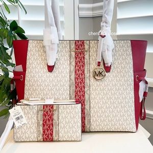 🎀NeW! Michael Kors Gilly Stripe Signature Tote Set
